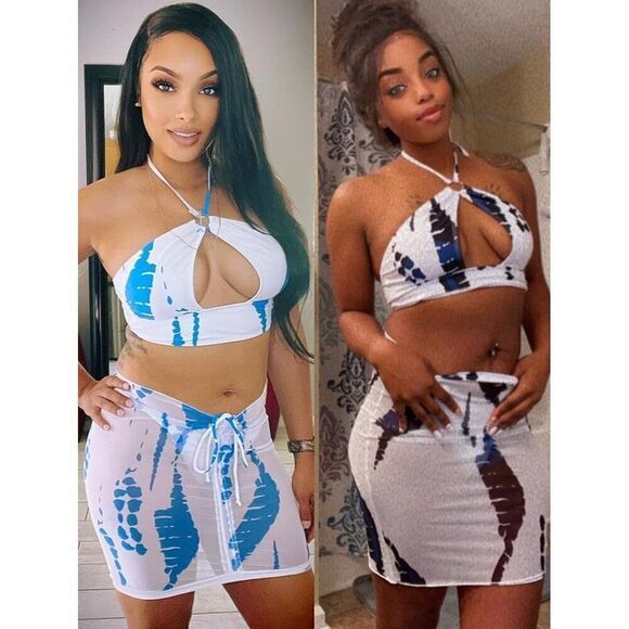 NEW Evelust Sexy 3 Pc Swimsuits -Cutout O-Ring Halter Bikini & Cover Up Skirt LG - Picture 16 of 16